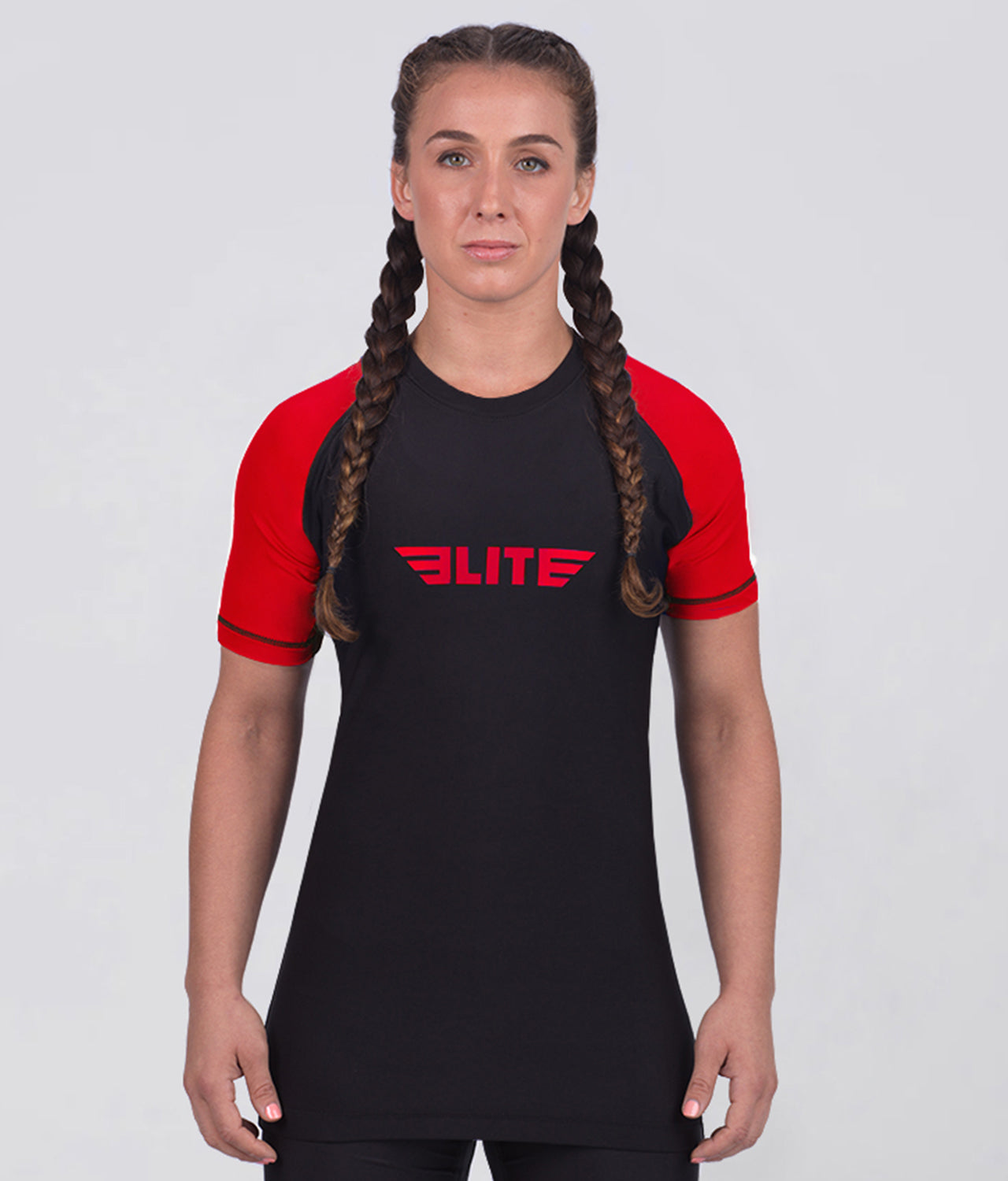 Elite Sports Women's Standard Red Short Sleeve MMA Rash Guard Main View