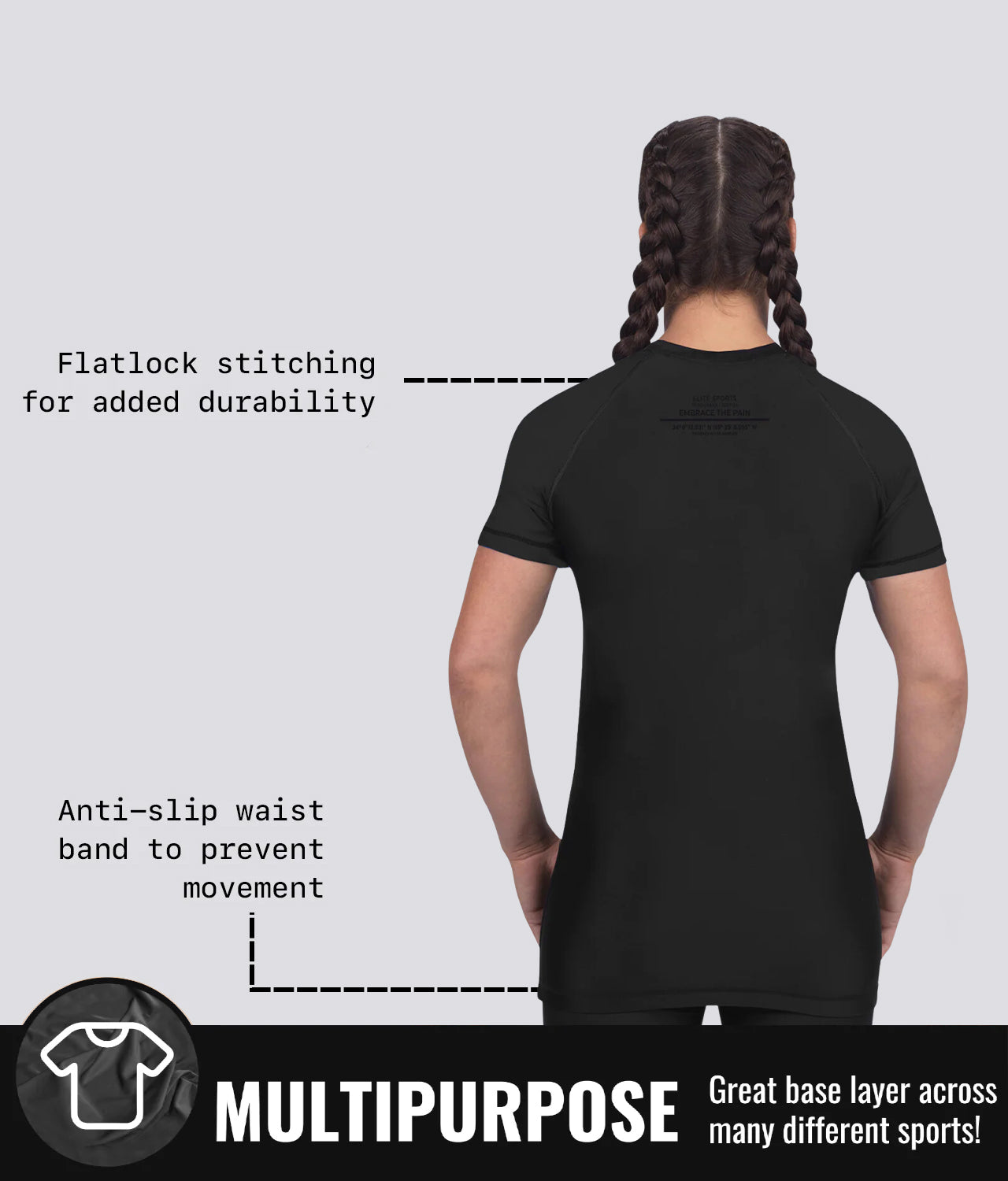 Elite Sports Women's Standard Black Short Sleeve Jiu Jitsu BJJ Rash Guard Multipurpose