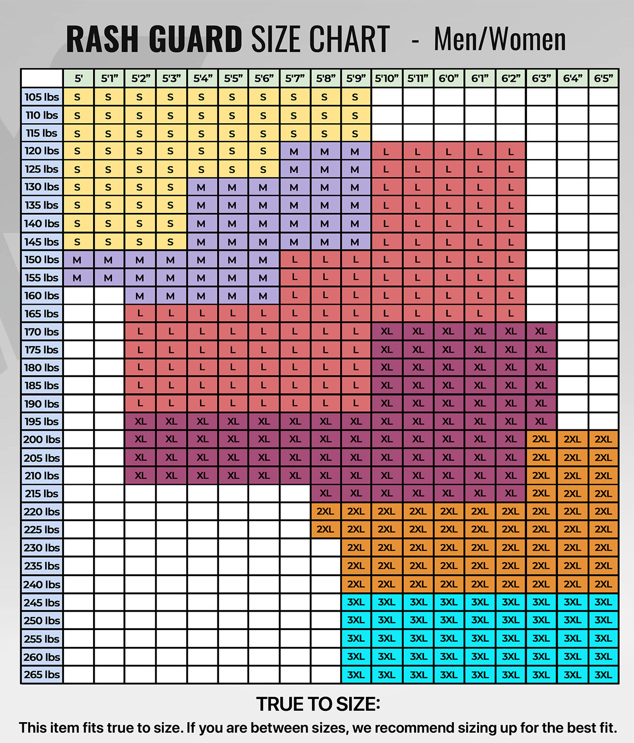 women's standard white long sleeve mma rash guard size chart