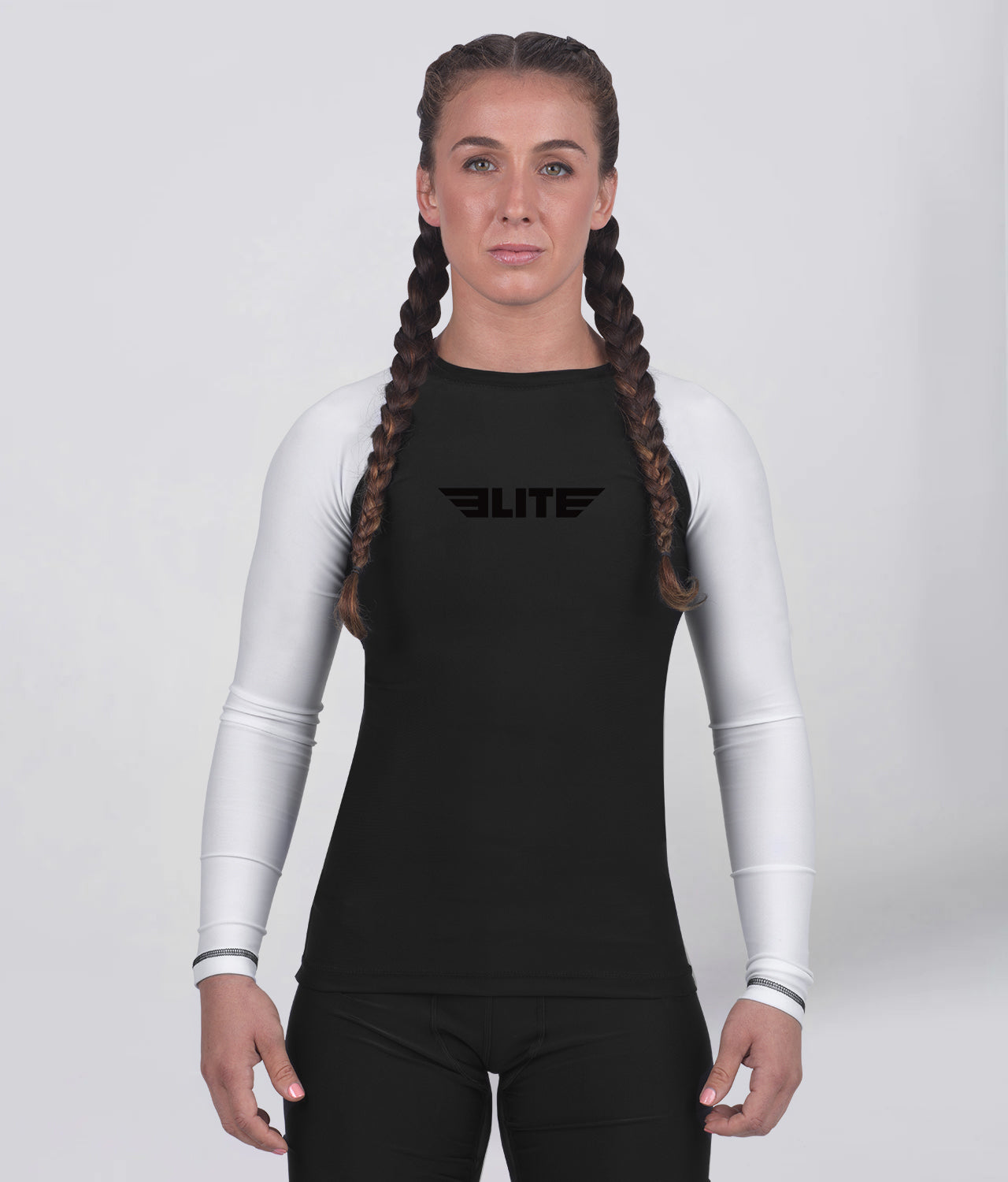 Elite Sports Women's Standard White Long Sleeve MMA Rash Guard Main View