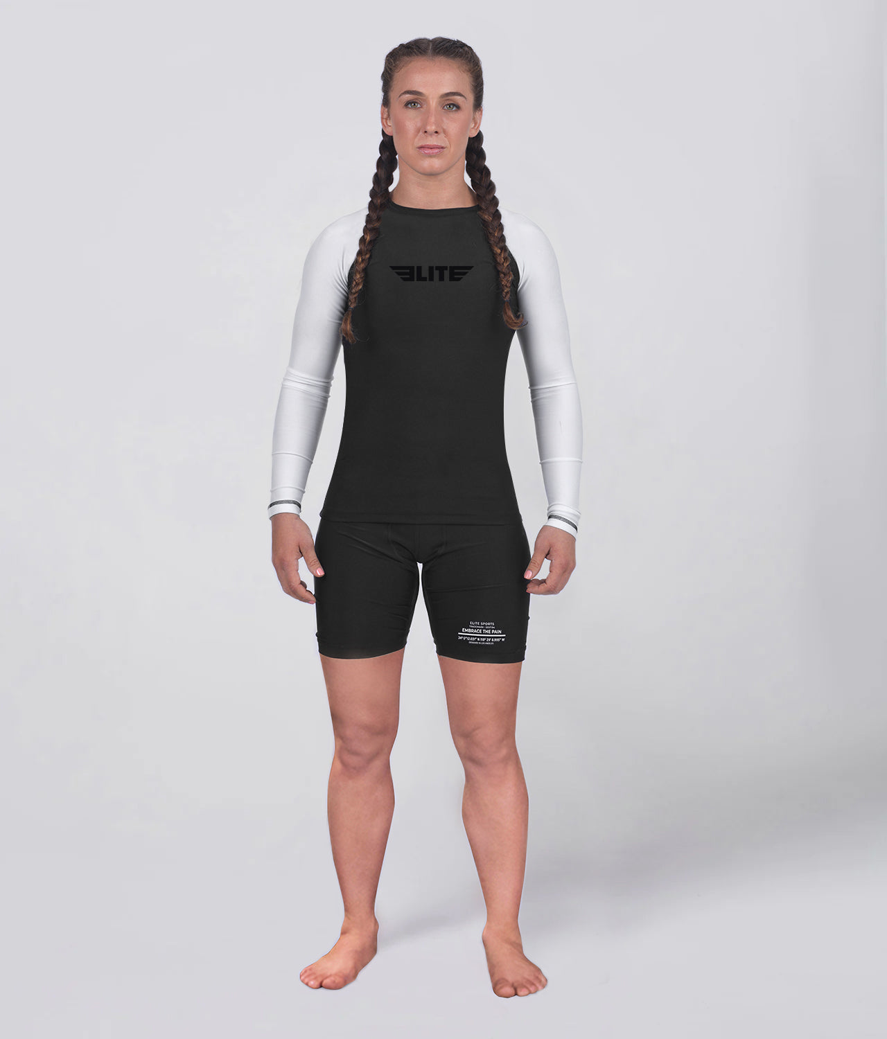 Elite Sports Women's Standard White Long Sleeve MMA Rash Guard Full Look