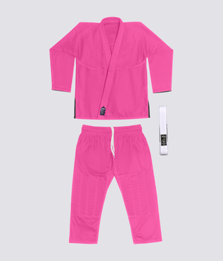 Elite Sports Essential Ultra Light Preshrunk Side Slit Design Pink Kids Brazilian Jiu Jitsu BJJ Gi With Free White Belt