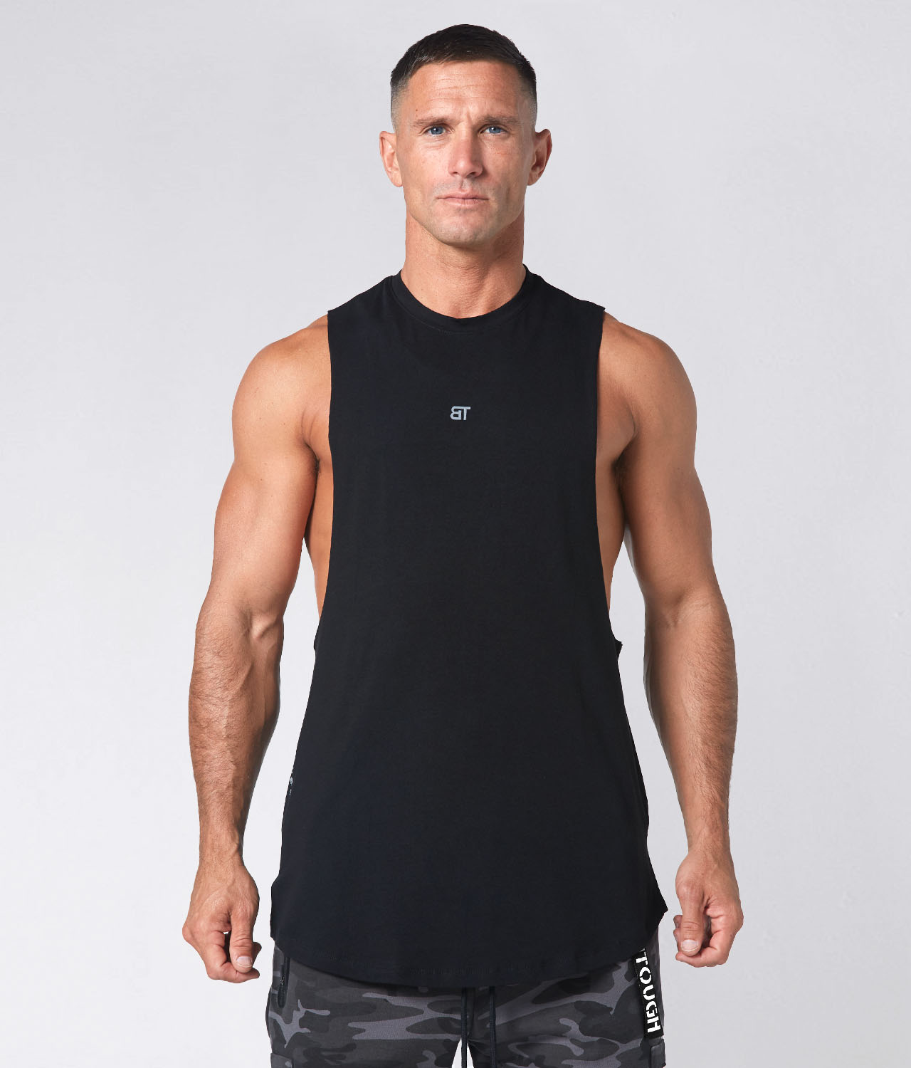 1800. Viscose Oversized Cutoff Gym Workout Tank For Men Black - Elite Sports