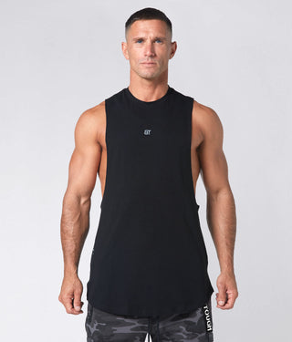 1800. Viscose Oversized Cutoff Running Stringer Tank For Men Black