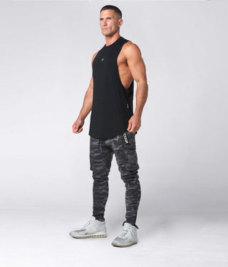 1800. Viscose Oversized Cutoff Running Stringer Tank For Men Black
