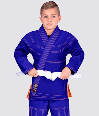 Elite Sports Essential Ultra Light Preshrunk Comfortable & Secure Blue Kids Brazilian Jiu Jitsu BJJ Gi With Free White Belt