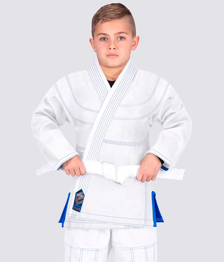 Elite Sports Essential Ultra Light Preshrunk Comfortable & Secure White Kids Brazilian Jiu Jitsu BJJ Gi With Free White Belt