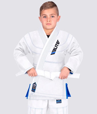 Elite Sports Ultra Light Preshrunk Antibacterial White Kids Brazilian Jiu Jitsu BJJ Gi With Free White Belt