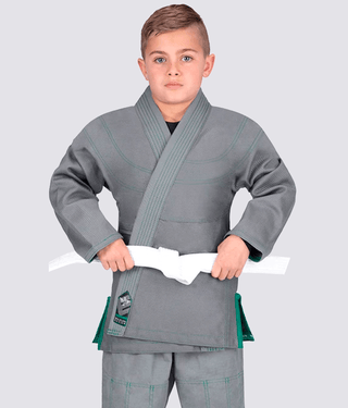 Elite Sports Essential Ultra Light Preshrunk Comfortable & Secure Gray Kids Brazilian Jiu Jitsu BJJ Gi With Free White Belt