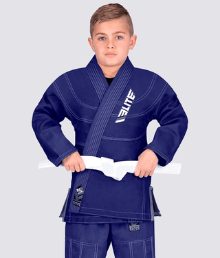 Elite Sports Ultra Light Preshrunk Antibacterial Navy Kids Brazilian Jiu Jitsu BJJ Gi With Free White Belt