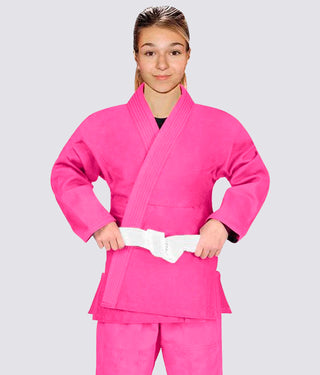 Elite Sports Essential Lightweight Preshrunk High-Quality Cotton Pink Kids Brazilian Jiu Jitsu BJJ Gi With Free White Belt