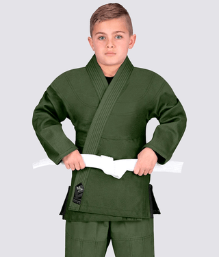 Elite Sports Essential Ultra Light Preshrunk Comfortable Green Kids Brazilian Jiu Jitsu BJJ Gi With Free White Belt