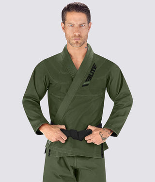 Elite Sports Ultra Light Preshrunk Comfortable Green Adult Brazilian Jiu Jitsu BJJ Gi  With Free White Belt