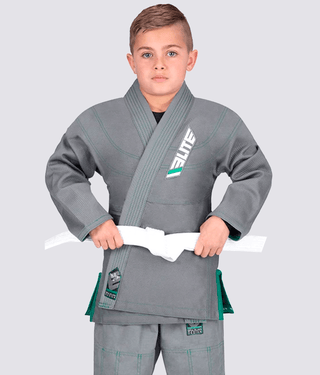 Elite Sports Ultra Light Preshrunk Antibacterial Gray Kids Brazilian Jiu Jitsu BJJ Gi With Free White Belt
