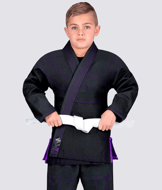 Elite Sports Essential Ultra Light Preshrunk Comfortable & Secure Black Kids Brazilian Jiu Jitsu BJJ Gi With Free White Belt