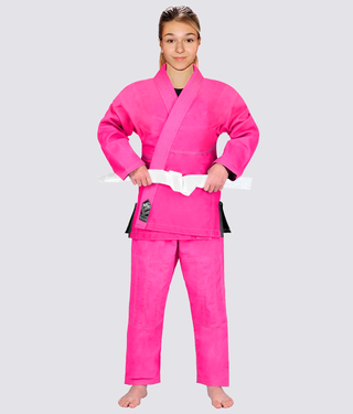 Elite Sports Essential Ultra Light Preshrunk Antibacterial Pink Kids Brazilian Jiu Jitsu BJJ Gi With Free White Belt