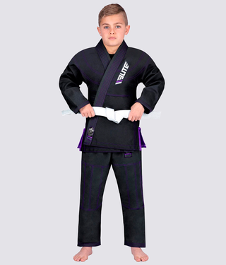 Elite Sports Ultra Light Preshrunk Sweat-Wicking Black Kids Brazilian Jiu Jitsu BJJ Gi With Free White Belt
