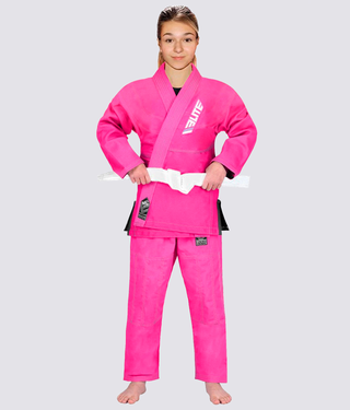 Elite Sports Ultra Light Preshrunk Sweat-Wicking Pink Kids Brazilian Jiu Jitsu BJJ Gi With Free White Belt