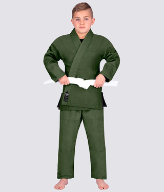 Elite Sports Essential Ultra Light Preshrunk Antibacterial Green Kids Brazilian Jiu Jitsu BJJ Gi With Free White Belt
