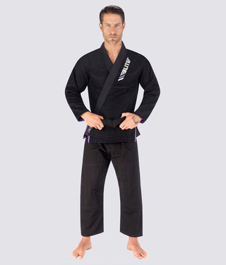 Elite Sports Ultra Light Preshrunk Reinforced Stitching Black Adult Brazilian Jiu Jitsu BJJ Gi  With Free White Belt
