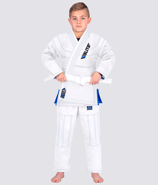 Elite Sports Ultra Light Preshrunk Sweat-Wicking White Kids Brazilian Jiu Jitsu BJJ Gi With Free White Belt