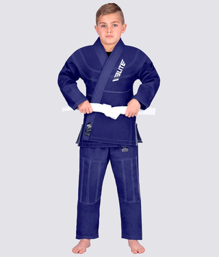 Elite Sports Ultra Light Preshrunk Sweat-Wicking Navy Kids Brazilian Jiu Jitsu BJJ Gi With Free White Belt