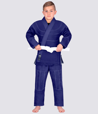 Elite Sports Essential Ultra Light Preshrunk Antibacterial Navy Kids Brazilian Jiu Jitsu BJJ Gi With Free White Belt