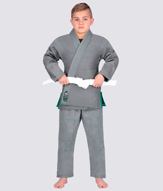 Elite Sports Essential Ultra Light Preshrunk Antibacterial Gray Kids Brazilian Jiu Jitsu BJJ Gi With Free White Belt