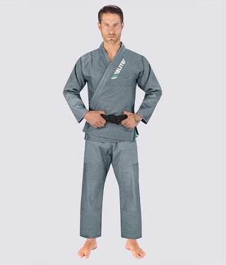 Elite Sports Ultra Light Preshrunk Reinforced Stitching Gray Adult Brazilian Jiu Jitsu BJJ Gi  With Free White Belt