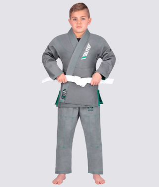 Elite Sports Ultra Light Preshrunk Sweat-Wicking Gray Kids Brazilian Jiu Jitsu BJJ Gi With Free White Belt
