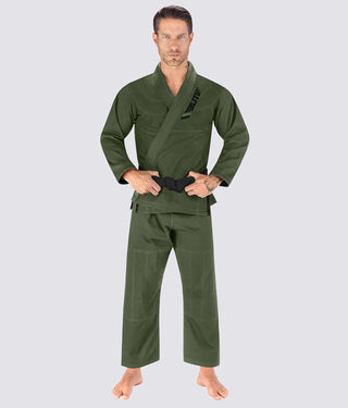 Elite Sports Ultra Light Preshrunk Reinforced Stitching Green Adult Brazilian Jiu Jitsu BJJ Gi  With Free White Belt