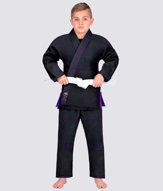 Elite Sports Essential Ultra Light Preshrunk Antibacterial Black Kids Brazilian Jiu Jitsu BJJ Gi With Free White Belt