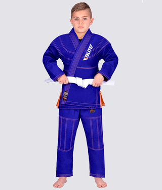 Elite Sports Ultra Light Preshrunk Sweat-Wicking Blue Kids Brazilian Jiu Jitsu BJJ Gi With Free White Belt
