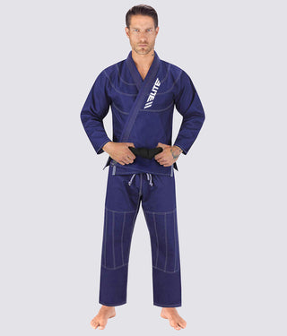 Elite Sports Ultra Light Preshrunk Reinforced Stitching Navy Adult Brazilian Jiu Jitsu BJJ Gi  With Free White Belt