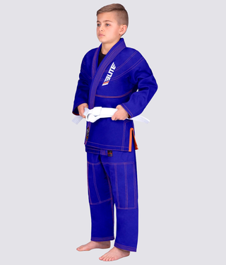 Elite Sports Ultra Light Preshrunk Anti-Odor Blue Kids Brazilian Jiu Jitsu BJJ Gi With Free White Belt