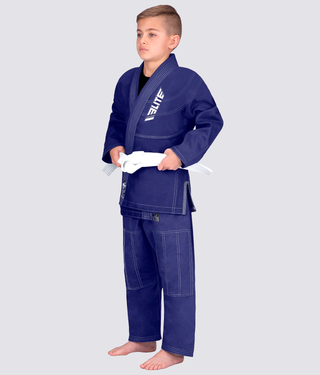 Elite Sports Ultra Light Preshrunk Anti-Odor Navy Kids Brazilian Jiu Jitsu BJJ Gi With Free White Belt