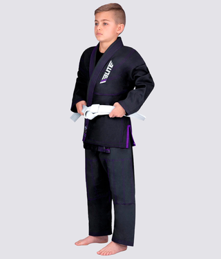 Elite Sports Ultra Light Preshrunk Anti-Odor Black Kids Brazilian Jiu Jitsu BJJ Gi With Free White Belt