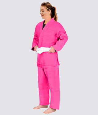 Elite Sports Essential Lightweight Preshrunk Superior Durable Pink Kids Brazilian Jiu Jitsu BJJ Gi With Free White Belt