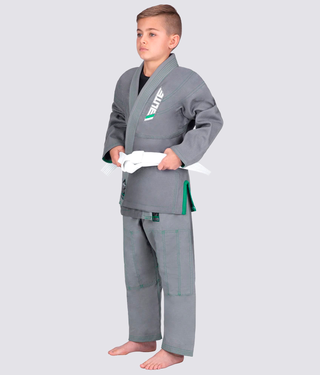 Elite Sports Ultra Light Preshrunk Anti-Odor Gray Kids Brazilian Jiu Jitsu BJJ Gi With Free White Belt