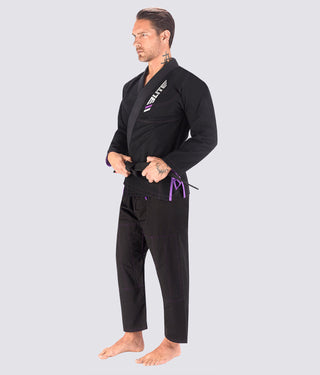 Elite Sports Ultra Light Preshrunk Anti-Odor Black Adult Brazilian Jiu Jitsu BJJ Gi  With Free White Belt