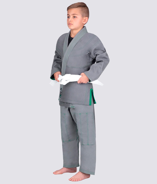 Elite Sports Essential Ultra Light Preshrunk Sweat-wicking Gray Kids Brazilian Jiu Jitsu BJJ Gi With Free White Belt