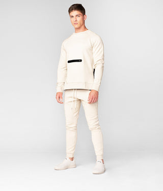 Born Tough Men 3M Reflective Logo Side-Zip Drop Pocket Crewneck Stone