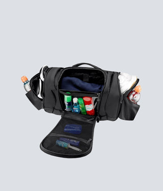Born Tough Crucial High-Contrast Pockets Black Gym Workout Duffel Bag