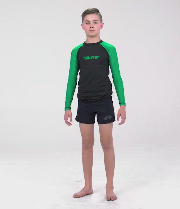Kids' Standard Green Long Sleeve MMA Rash Guard Video