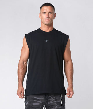 975. Viscose Oversized Extended Drop Hem Sleeveless Athletic Shirt For Men Black