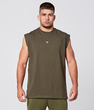 975. Viscose Oversized Sleeveless Bodybuilding Shirt For Men Military Green