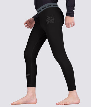 Kids' Plain Black Compression Judo Spat Pants
