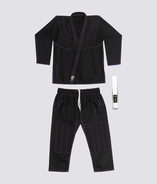 Elite Sports Essential Ultra Light Preshrunk Anti-Odor Black Kids Brazilian Jiu Jitsu BJJ Gi With Free White Belt
