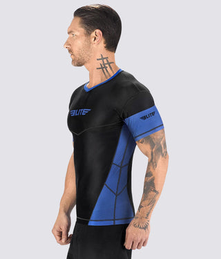 Men's Honey Comb Blue Short Sleeve Muay Thai Rash Guard