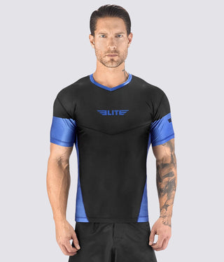 Men's Honey Comb Blue Short Sleeve Muay Thai Rash Guard